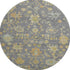8' Gray Gold And Blue Floral Washable Round Rug With UV Protection