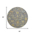 8' Gray Gold And Blue Floral Washable Round Rug With UV Protection