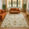 8' X 10' Ivory Gold And Blue Floral Washable Area Rug With UV Protection
