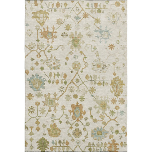 8' X 10' Ivory Gold And Blue Floral Washable Area Rug With UV Protection