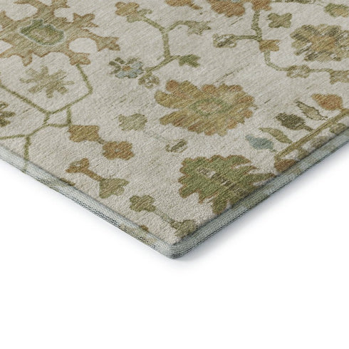 8' X 10' Ivory Gold And Blue Floral Washable Area Rug With UV Protection