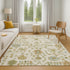 8' X 10' Ivory Gold And Blue Floral Washable Area Rug With UV Protection