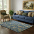 5' X 8' Navy Blue And Gold Floral Washable Area Rug With UV Protection