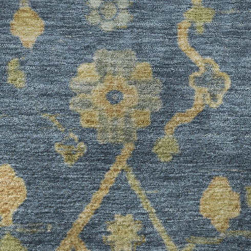 5' X 8' Navy Blue And Gold Floral Washable Area Rug With UV Protection