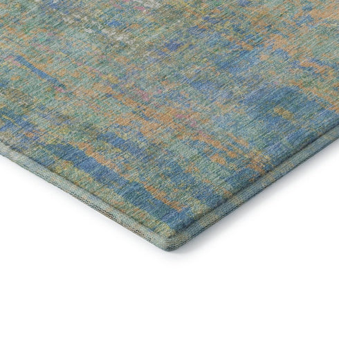 8' Teal Purple And Gold Abstract Washable Round Rug With UV Protection