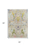 5' X 8' Beige Blue And Gold Floral Washable Area Rug With UV Protection