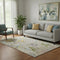 5' X 8' Beige Blue And Gold Floral Washable Area Rug With UV Protection