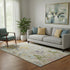 5' X 8' Beige Blue And Gold Floral Washable Area Rug With UV Protection