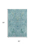 5' X 8' Blue Teal And Artichoke Green Floral Washable Area Rug With UV Protection