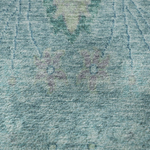 5' X 8' Blue Teal And Artichoke Green Floral Washable Area Rug With UV Protection