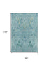 8' X 10' Blue Teal And Artichoke Green Floral Washable Area Rug With UV Protection