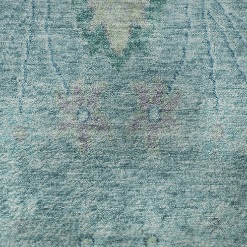 8' X 10' Blue Teal And Artichoke Green Floral Washable Area Rug With UV Protection