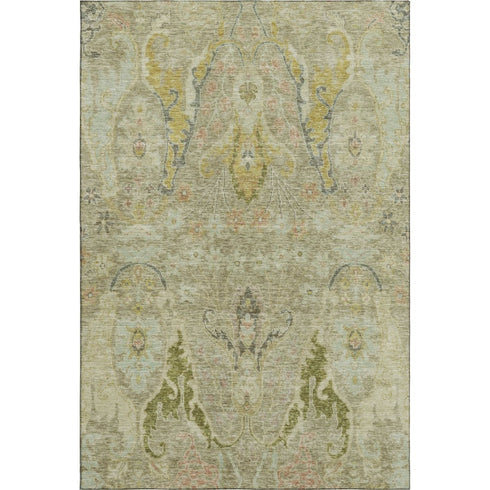 5' X 8' Khaki Gold And Beige Floral Washable Area Rug With UV Protection
