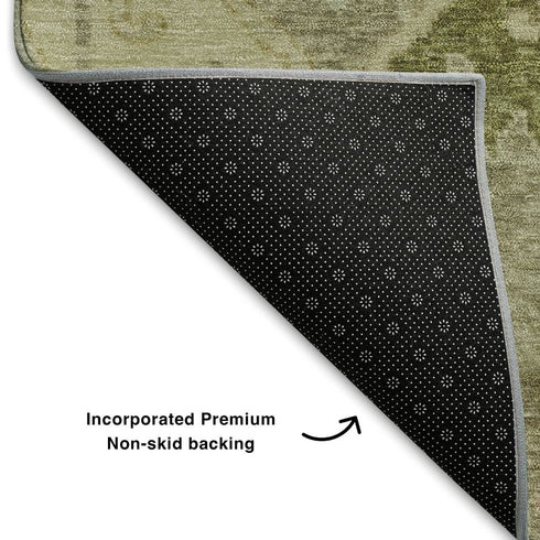 5' X 8' Khaki Gold And Beige Floral Washable Area Rug With UV Protection