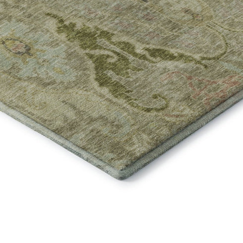 5' X 8' Khaki Gold And Beige Floral Washable Area Rug With UV Protection