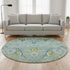 8' Teal Gold And Blue Floral Washable Round Rug With UV Protection