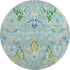8' Teal Gold And Blue Floral Washable Round Rug With UV Protection