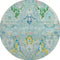 8' Teal Gold And Blue Floral Washable Round Rug With UV Protection