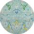 8' Teal Gold And Blue Floral Washable Round Rug With UV Protection