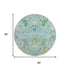 8' Teal Gold And Blue Floral Washable Round Rug With UV Protection