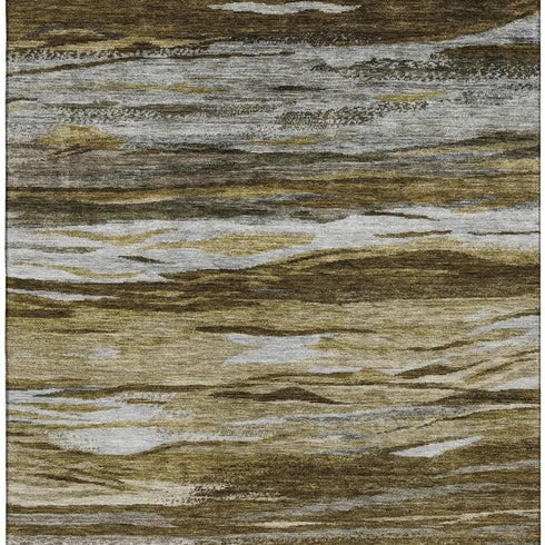 5' X 8' Brown Beige And Taupe Abstract Washable Area Rug With UV Protection