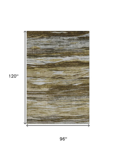 8' X 10' Brown Beige And Taupe Abstract Washable Area Rug With UV Protection