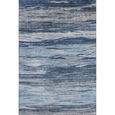 5' X 8' Blue Gray And Silver Abstract Washable Area Rug With UV Protection