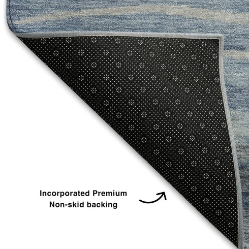5' X 8' Blue Gray And Silver Abstract Washable Area Rug With UV Protection