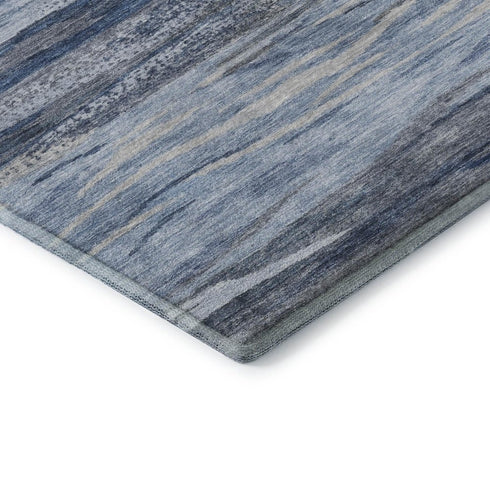 5' X 8' Blue Gray And Silver Abstract Washable Area Rug With UV Protection
