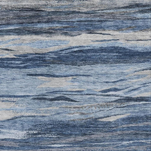 5' X 8' Blue Gray And Silver Abstract Washable Area Rug With UV Protection