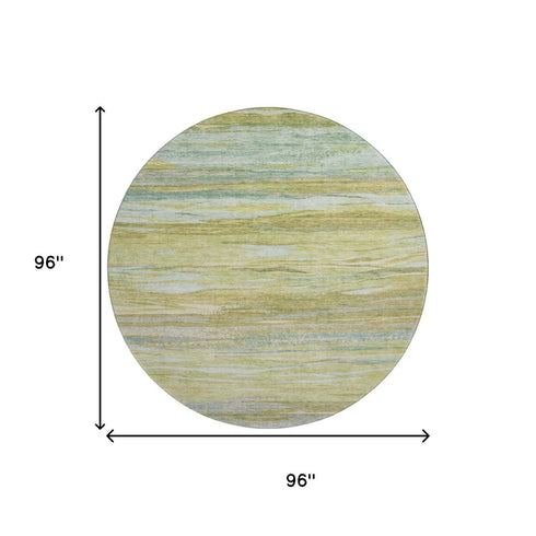 8' Sage Gray And Aqua Abstract Washable Round Rug With UV Protection