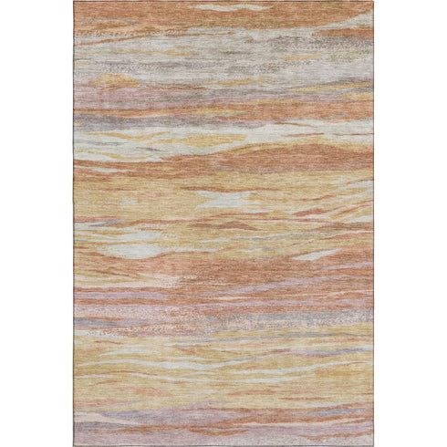 8' X 10' Salmon Gold And Gray Abstract Washable Area Rug With UV Protection