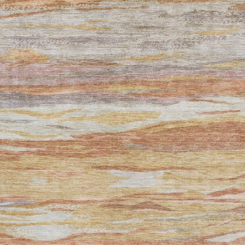 8' X 10' Salmon Gold And Gray Abstract Washable Area Rug With UV Protection