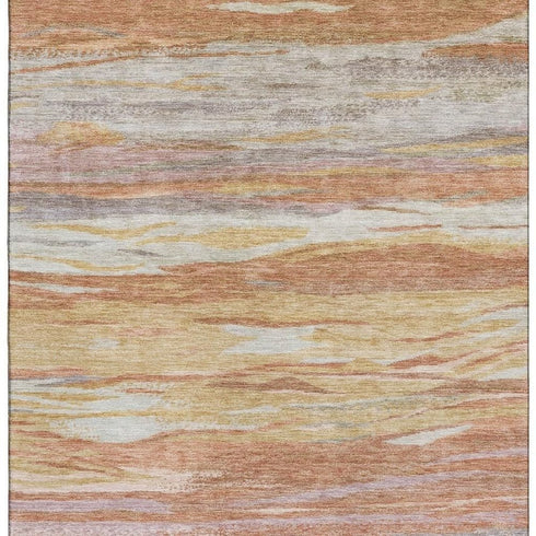 8' X 10' Salmon Gold And Gray Abstract Washable Area Rug With UV Protection