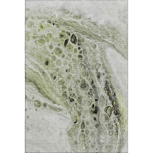 8' X 10' Artichoke Green Gray And Silver Abstract Washable Area Rug With UV Protection