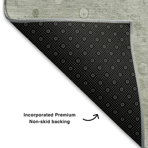 8' X 10' Artichoke Green Gray And Silver Abstract Washable Area Rug With UV Protection