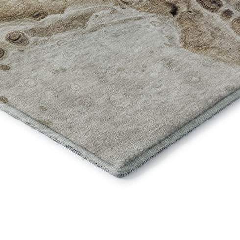 5' X 8' Beige Ivory And Taupe Abstract Washable Area Rug With UV Protection