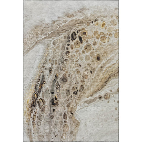 5' X 8' Beige Ivory And Taupe Abstract Washable Area Rug With UV Protection