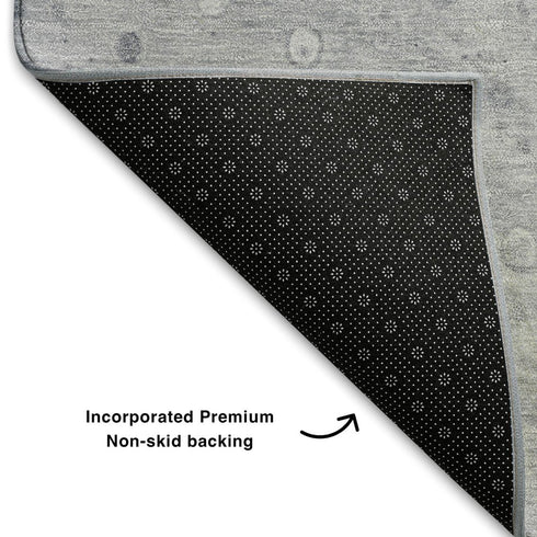 5' X 8' Blue Gray And Silver Abstract Washable Area Rug With UV Protection