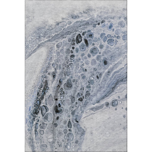 8' X 10' Blue Gray And Silver Abstract Washable Area Rug With UV Protection