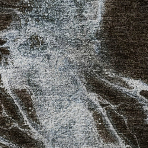 5' X 8' Chocolate Blue And Gray Abstract Washable Area Rug With UV Protection
