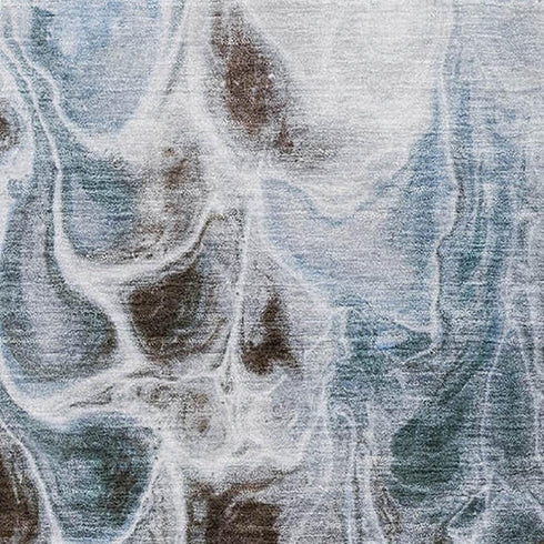 5' X 8' Chocolate Blue And Gray Abstract Washable Area Rug With UV Protection
