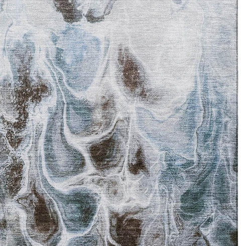 5' X 8' Chocolate Blue And Gray Abstract Washable Area Rug With UV Protection