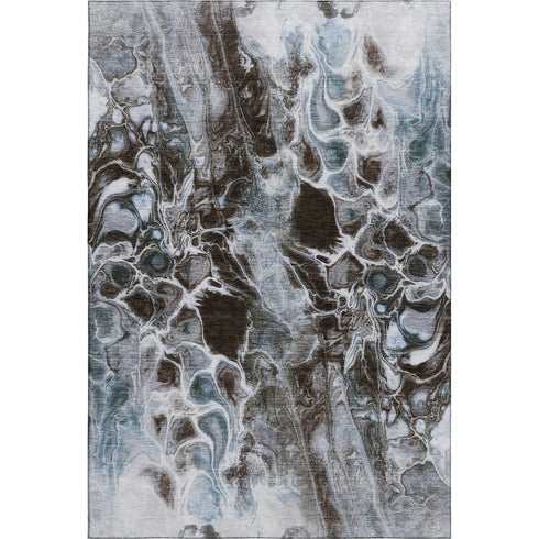 8' X 10' Chocolate Blue And Gray Abstract Washable Area Rug With UV Protection