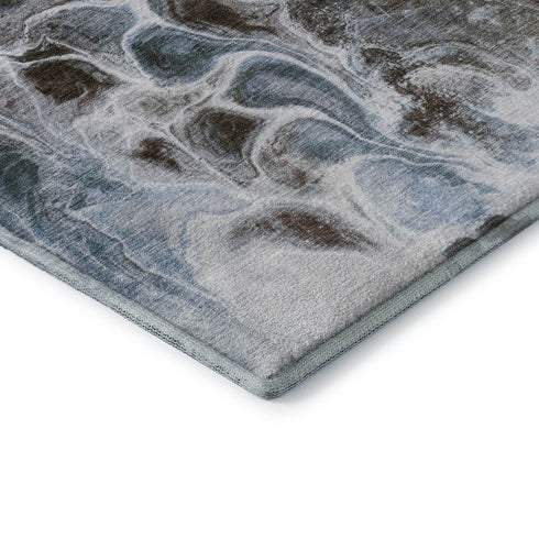 8' X 10' Chocolate Blue And Gray Abstract Washable Area Rug With UV Protection