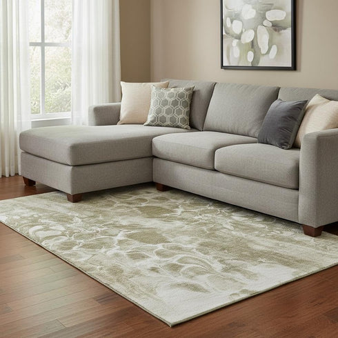 8' X 10' Khaki And Ivory Abstract Washable Area Rug With UV Protection