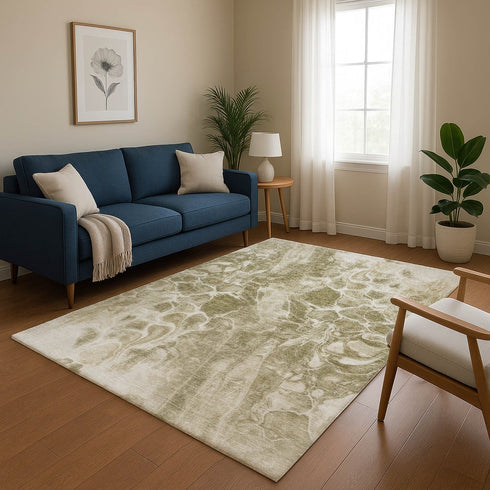 8' X 10' Khaki And Ivory Abstract Washable Area Rug With UV Protection