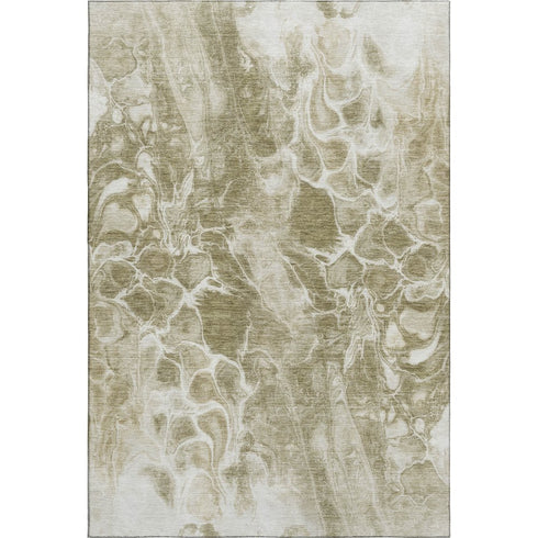 8' X 10' Khaki And Ivory Abstract Washable Area Rug With UV Protection
