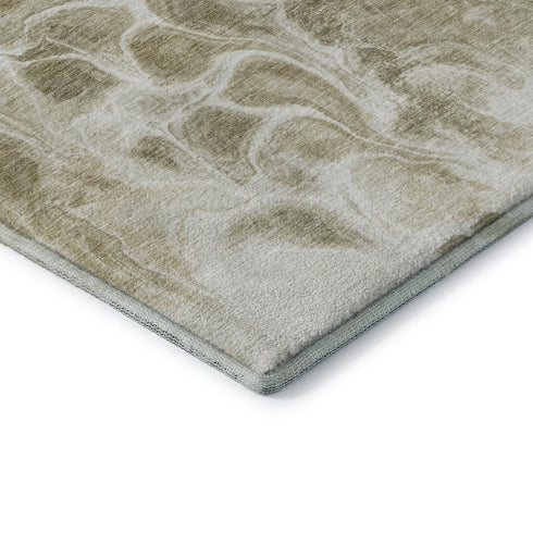 8' X 10' Khaki And Ivory Abstract Washable Area Rug With UV Protection