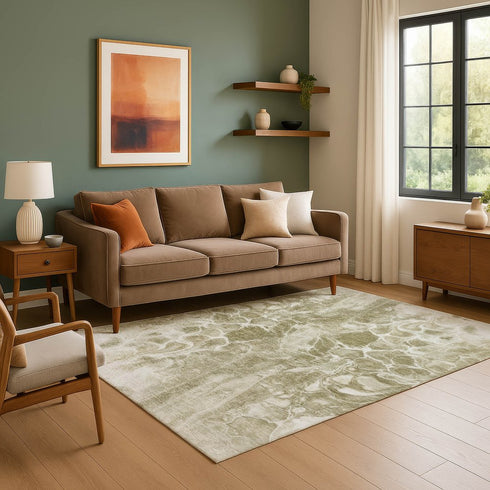 8' X 10' Khaki And Ivory Abstract Washable Area Rug With UV Protection